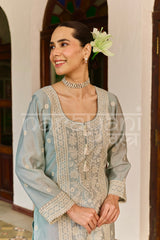 ALIRA - Ice Blue Chanderi Suit Set