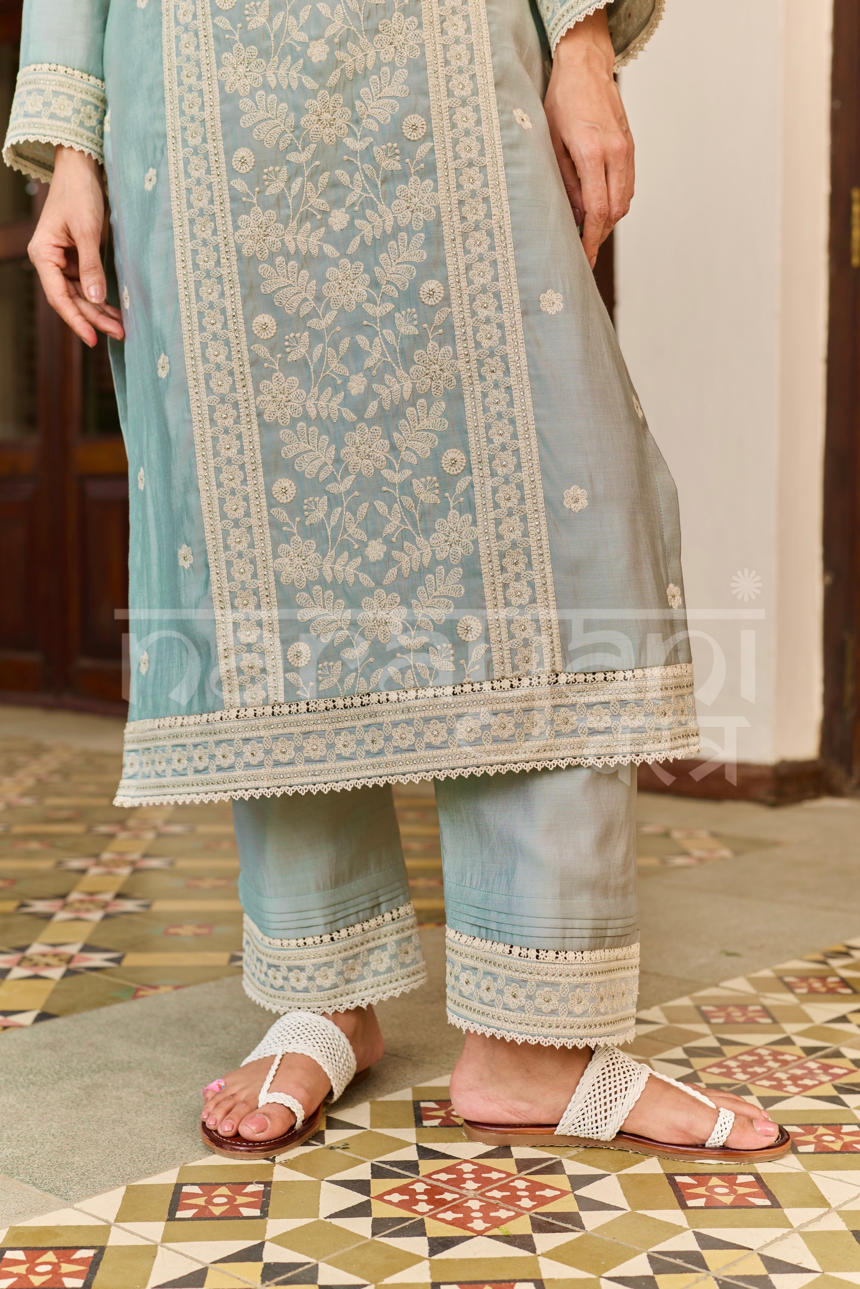 ALIRA - Ice Blue Chanderi Suit Set