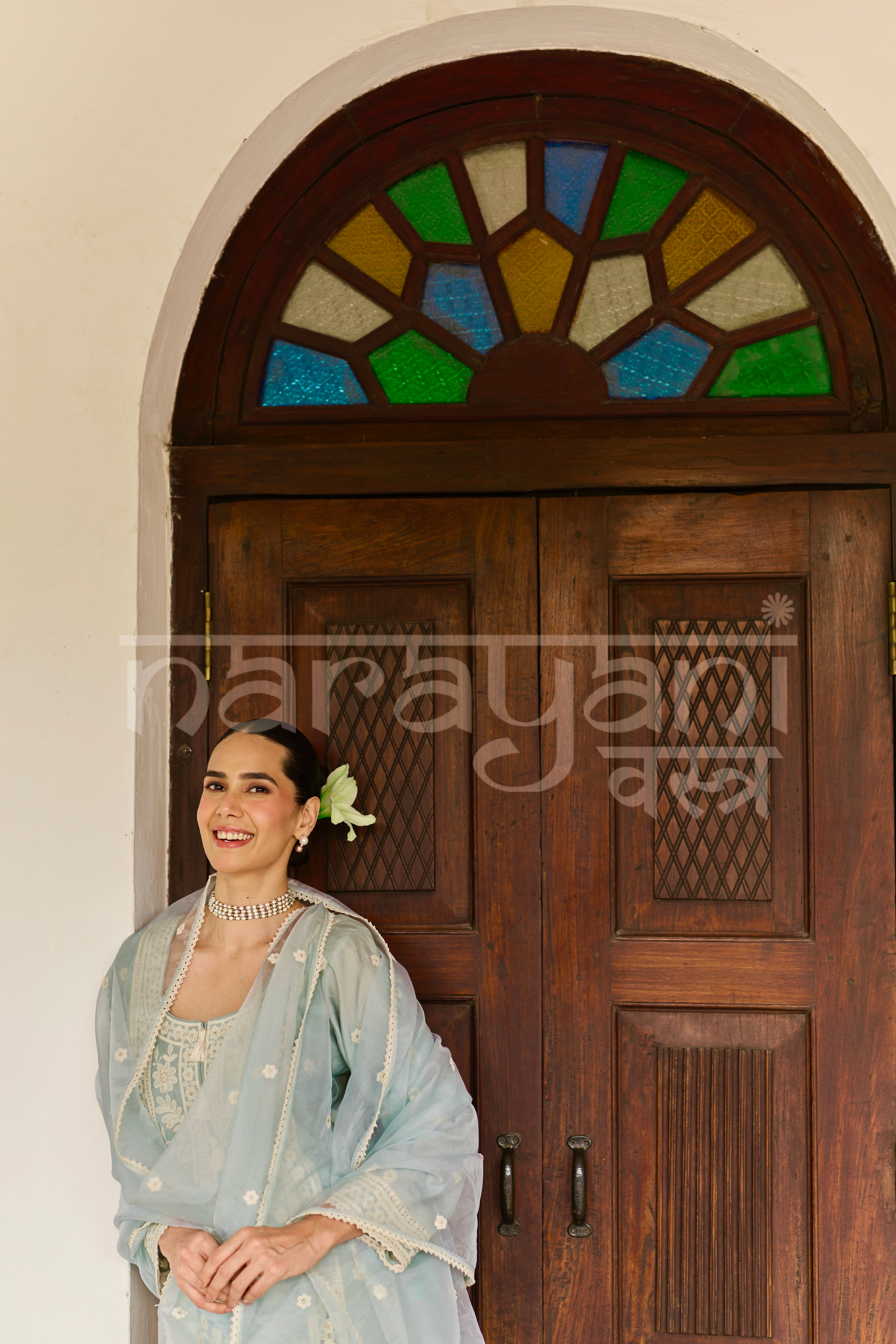 ALIRA - Ice Blue Chanderi Suit Set