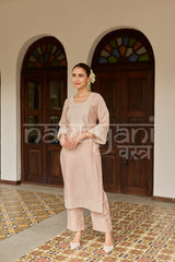 ELINA - Powder Peach Chanderi Suit Set