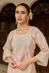 ELINA - Powder Peach Chanderi Suit Set
