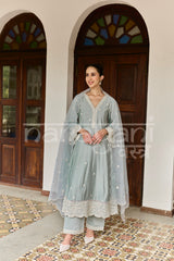 RUMI - Ice Blue Chanderi A-line Suit Set