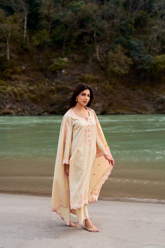 MEHREEN - Beige Cotton Suit Set