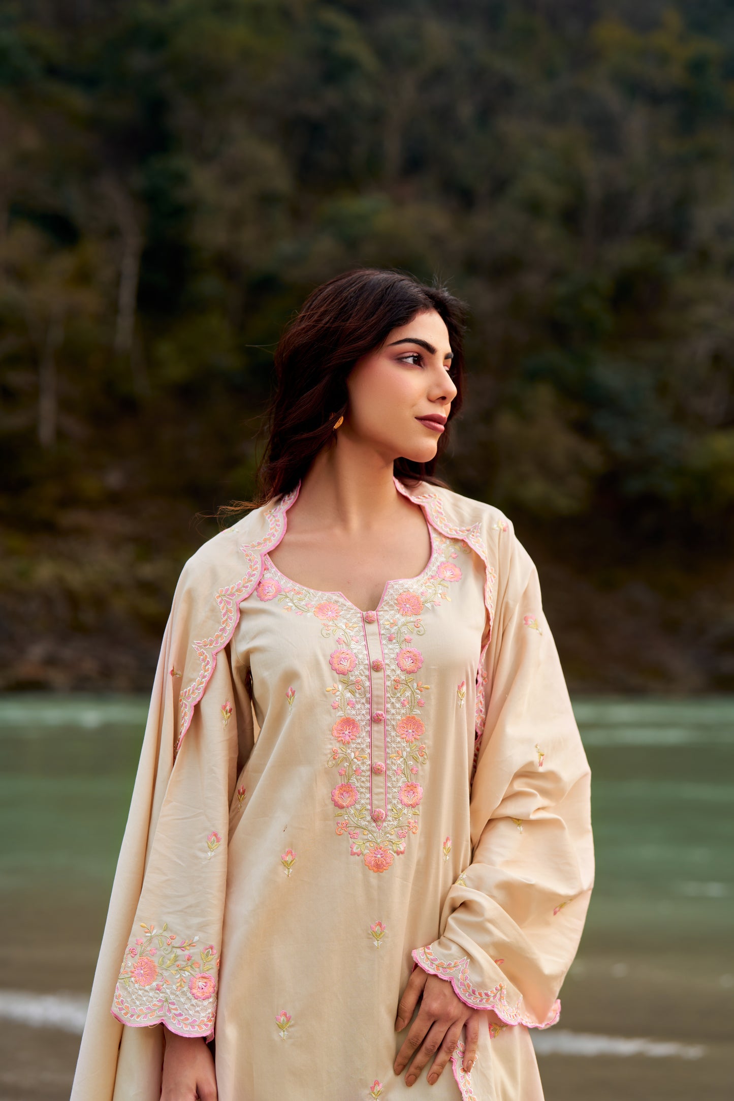 MEHREEN - Beige Cotton Suit Set
