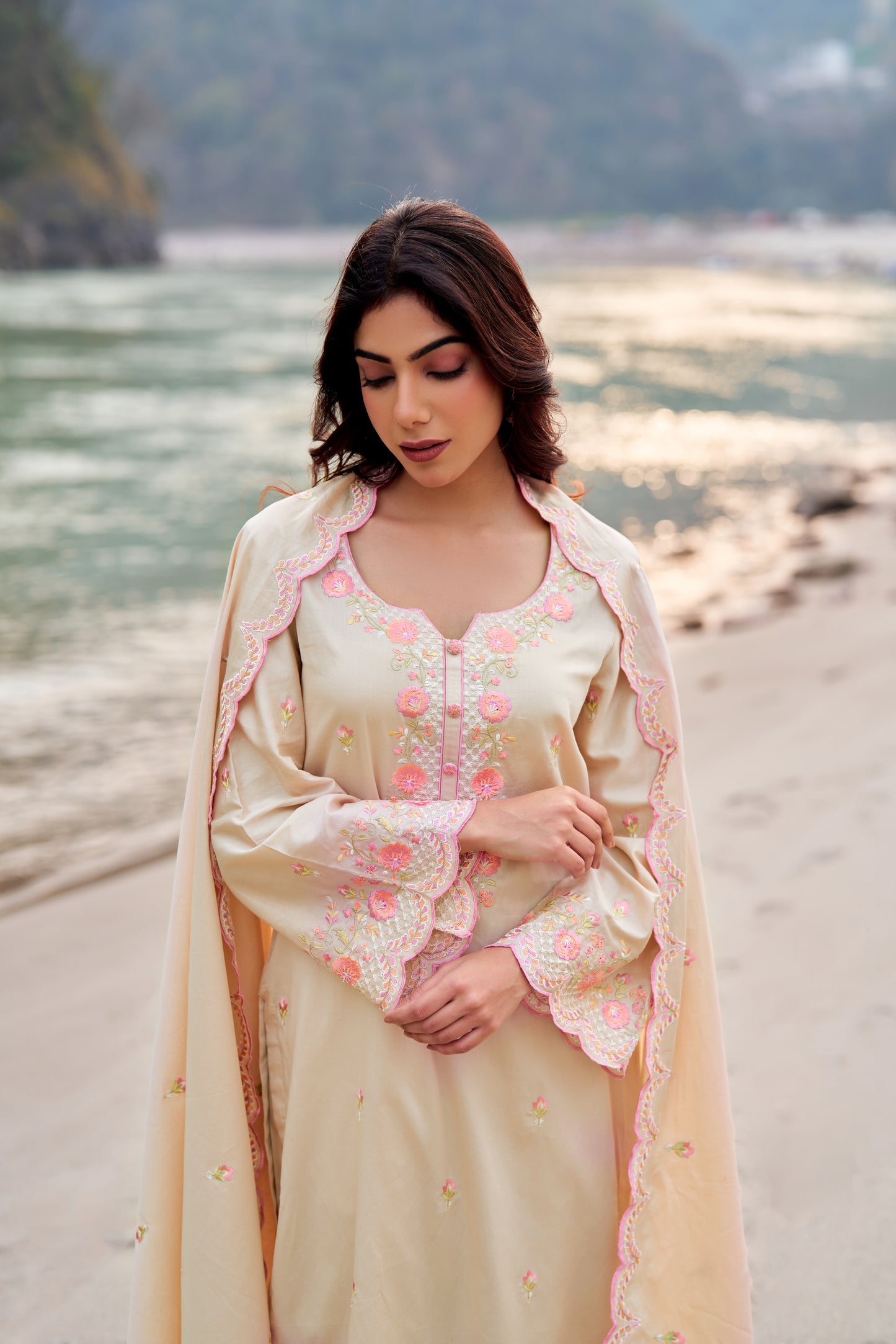 MEHREEN - Beige Cotton Suit Set