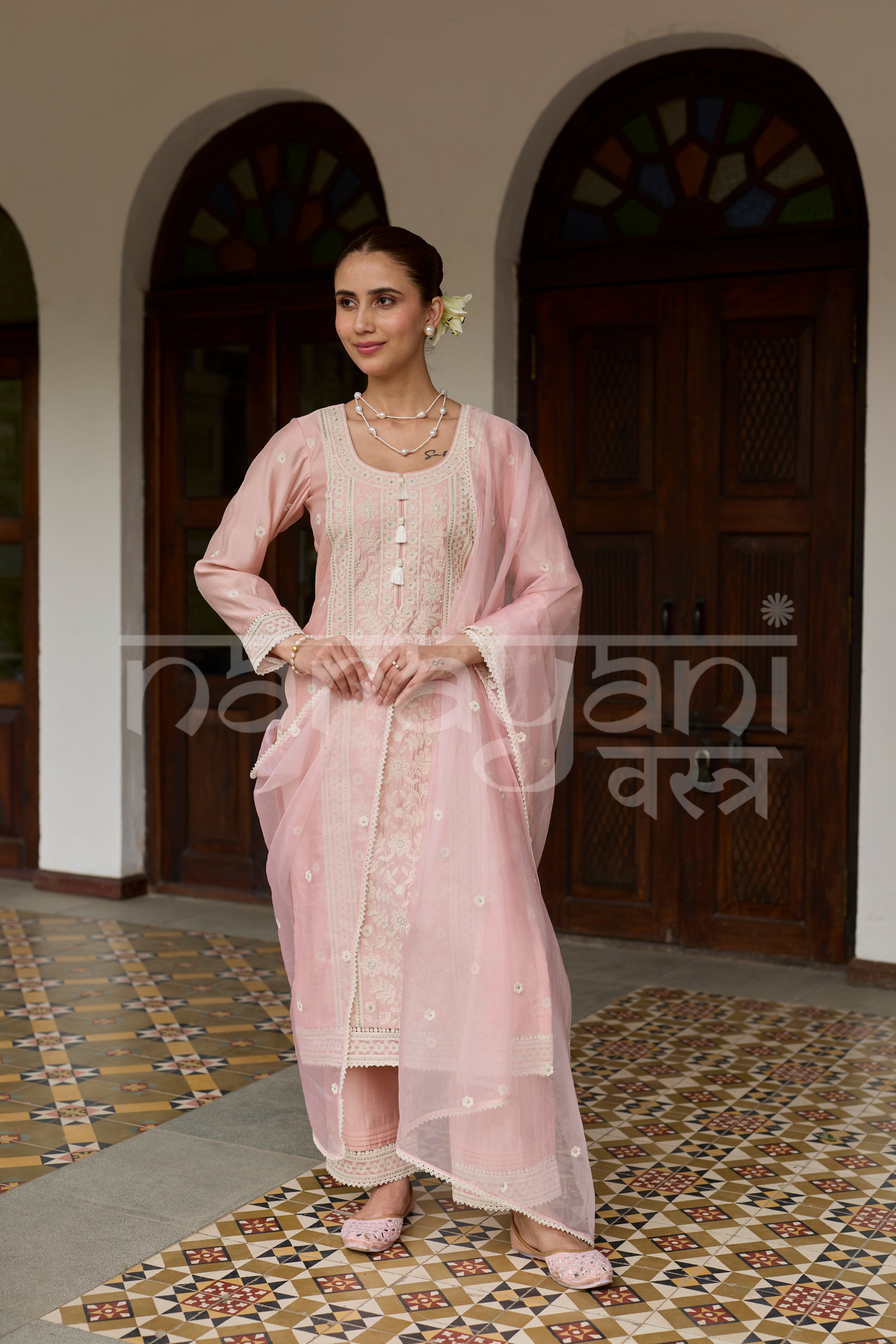 CYRA - Blush Pink Chanderi Suit Set