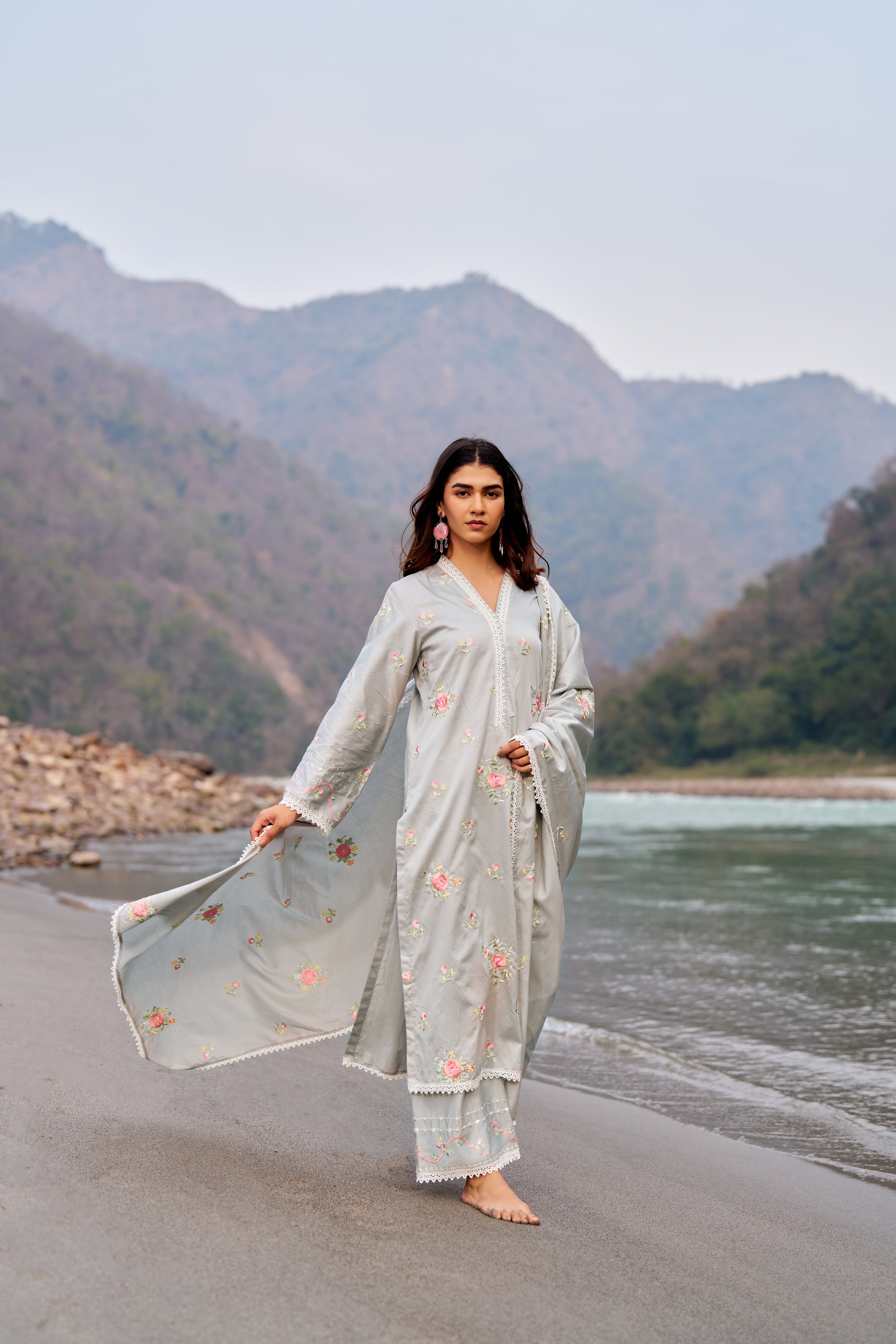 AFREEN - Grey Cotton Suit Set