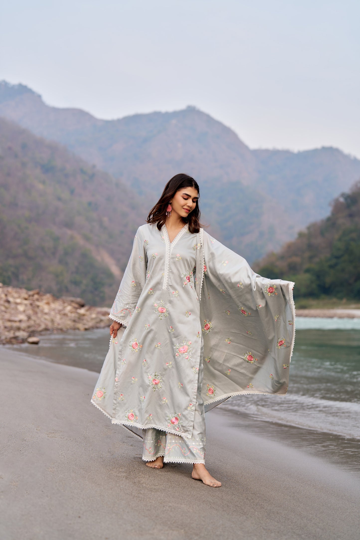 AFREEN - Grey Cotton Suit Set