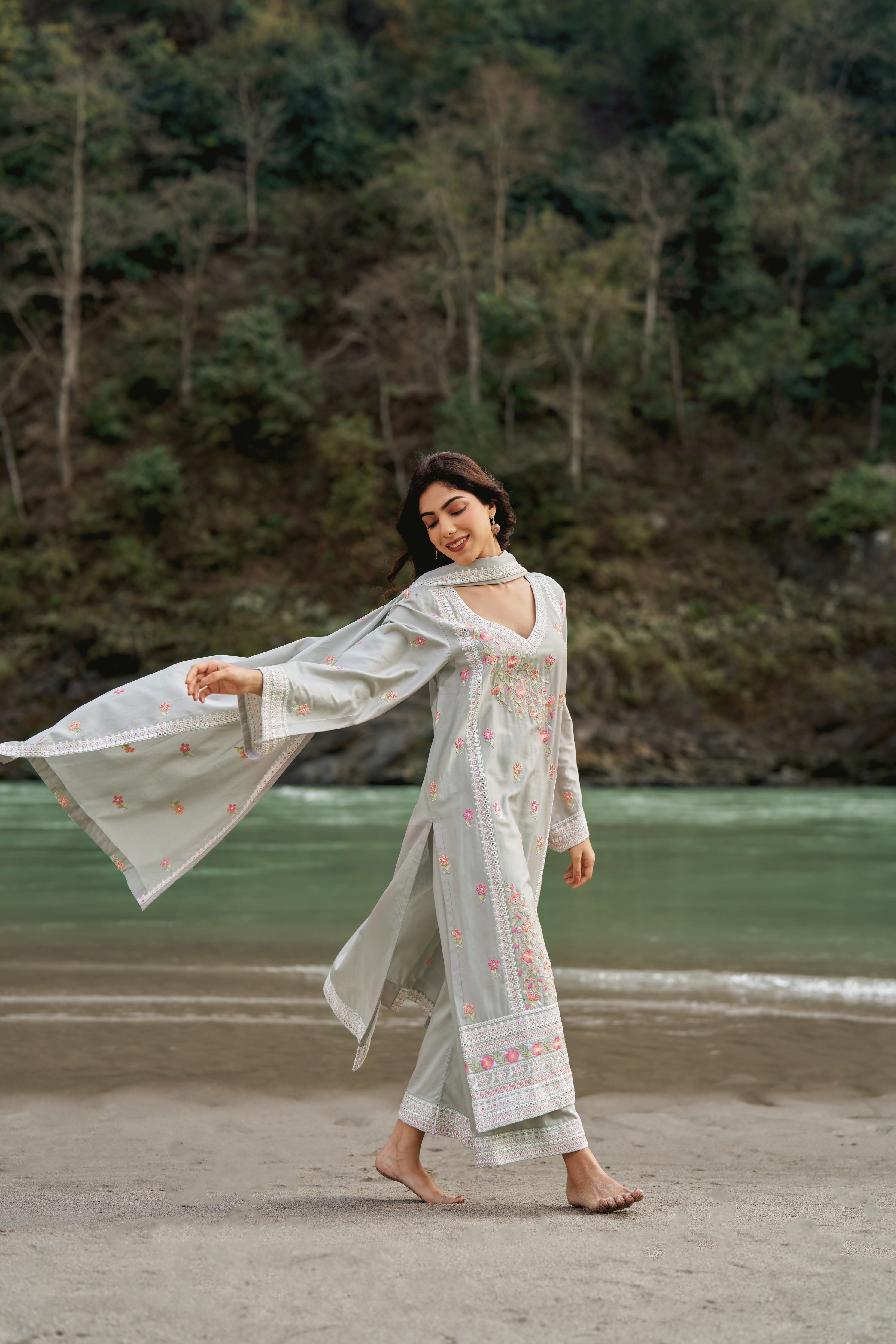CHHAYA - Grey Cotton Suit Set