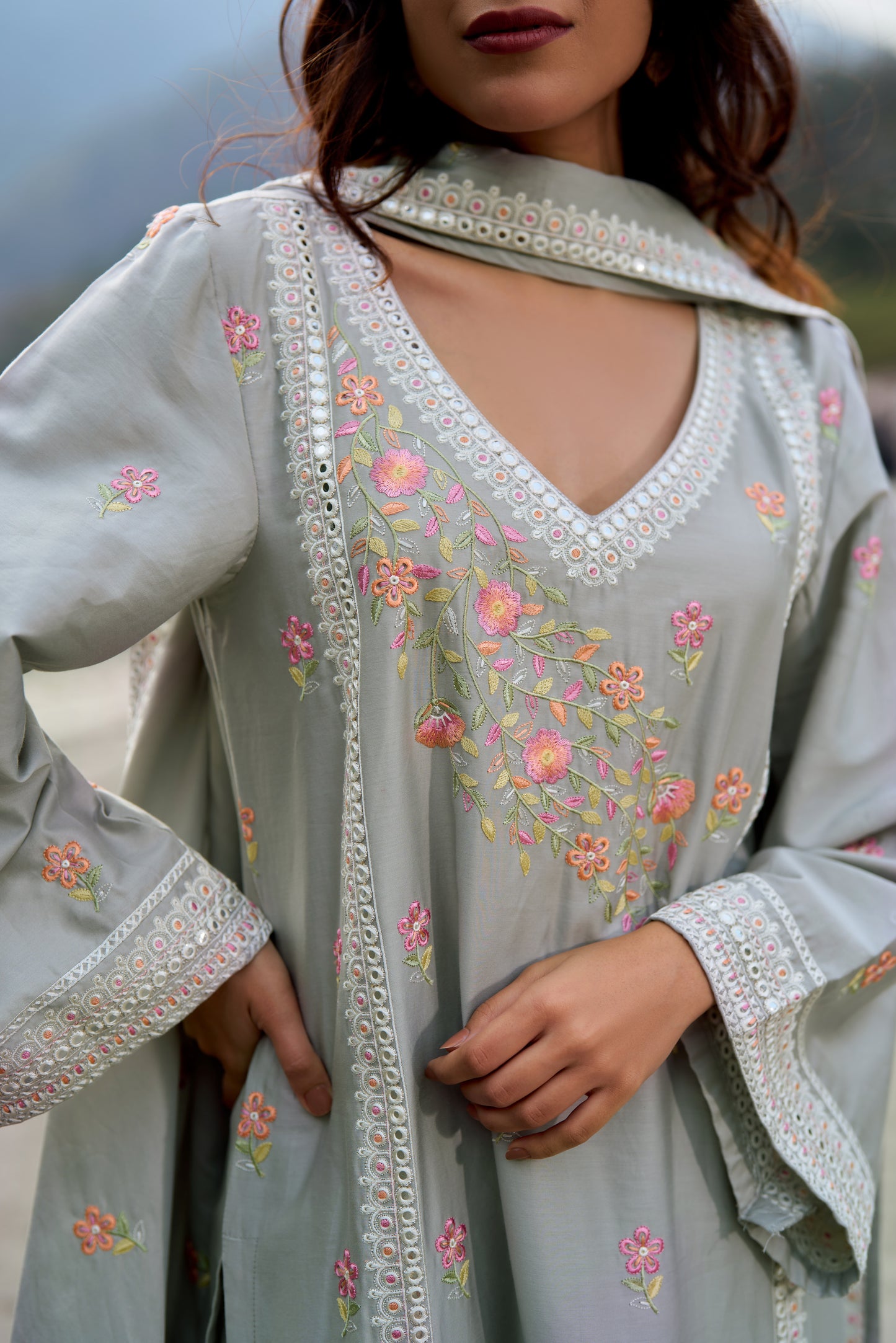 CHHAYA - Grey Cotton Suit Set