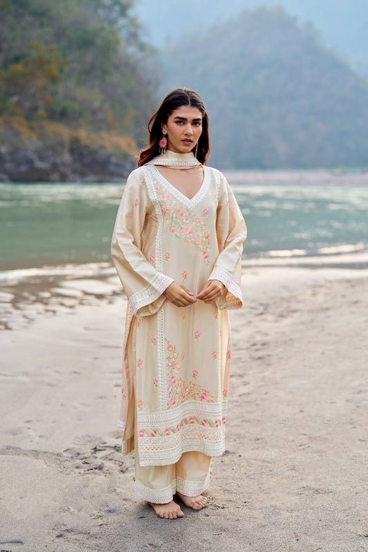 ROOHANI - Beige Cotton Suit Set