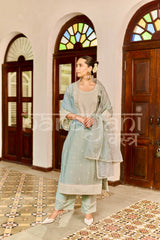 ZAHA - Ice Blue Chanderi Suit Set