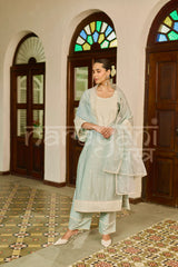 ZAHA - Ice Blue Chanderi Suit Set