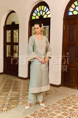 ZAHA - Ice Blue Chanderi Suit Set