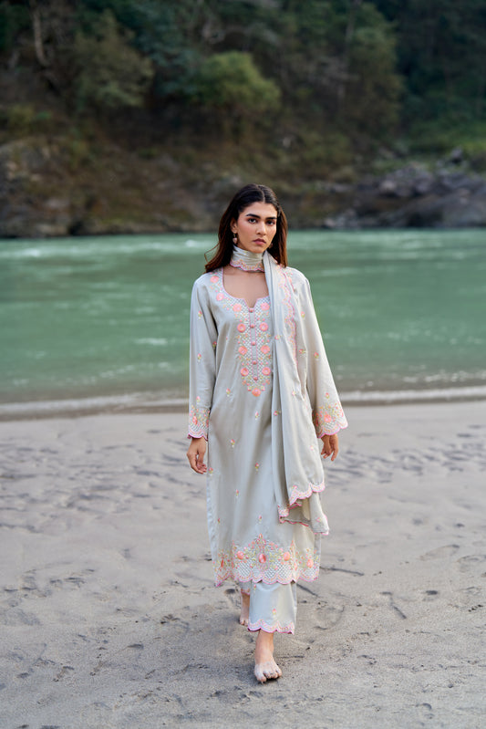 SHABH - Grey Cotton Suit Set