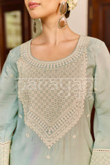 ZAHA - Ice Blue Chanderi Suit Set