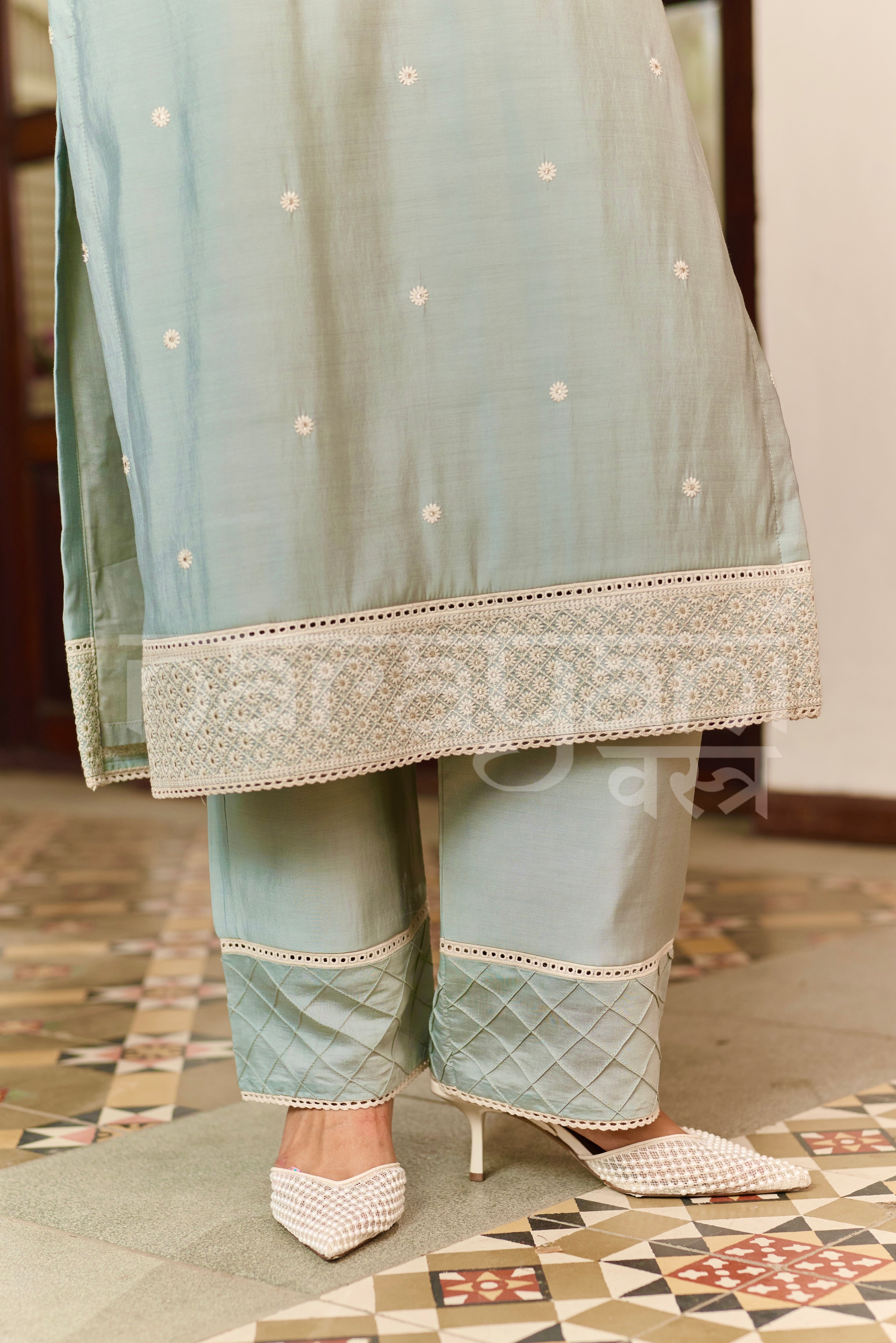 ZAHA - Ice Blue Chanderi Suit Set