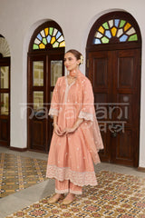 SURAI - Soft Saffron Chanderi A-line Suit Set