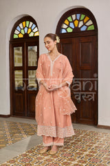 SURAI - Soft Saffron Chanderi A-line Suit Set