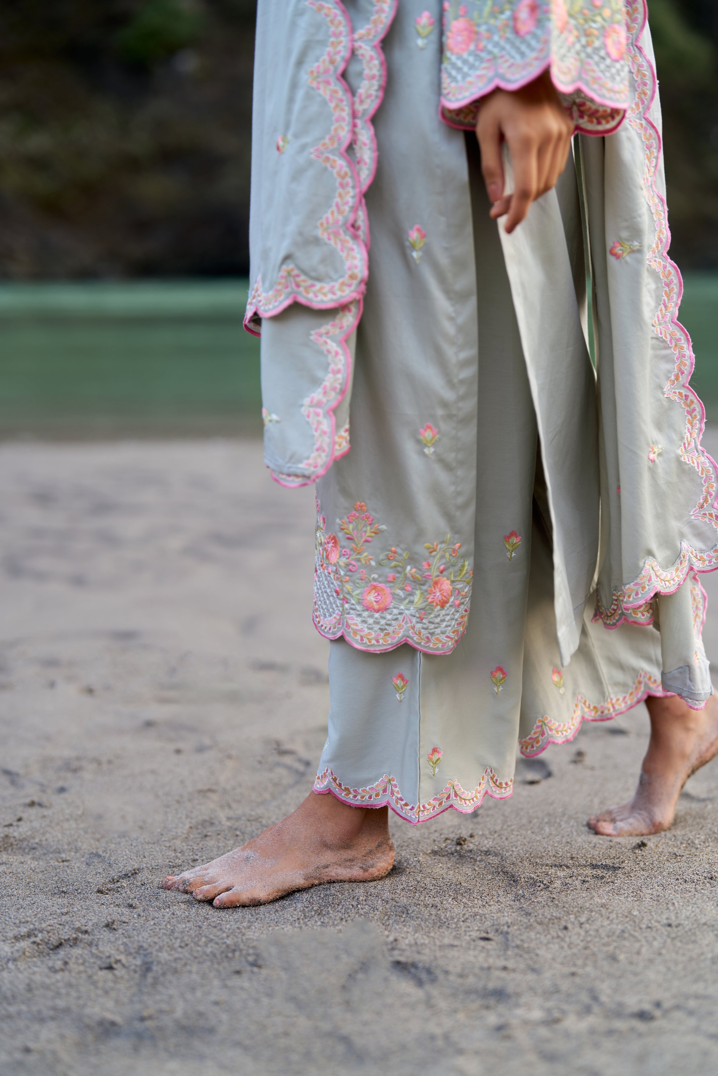 SHABH - Grey Cotton Suit Set