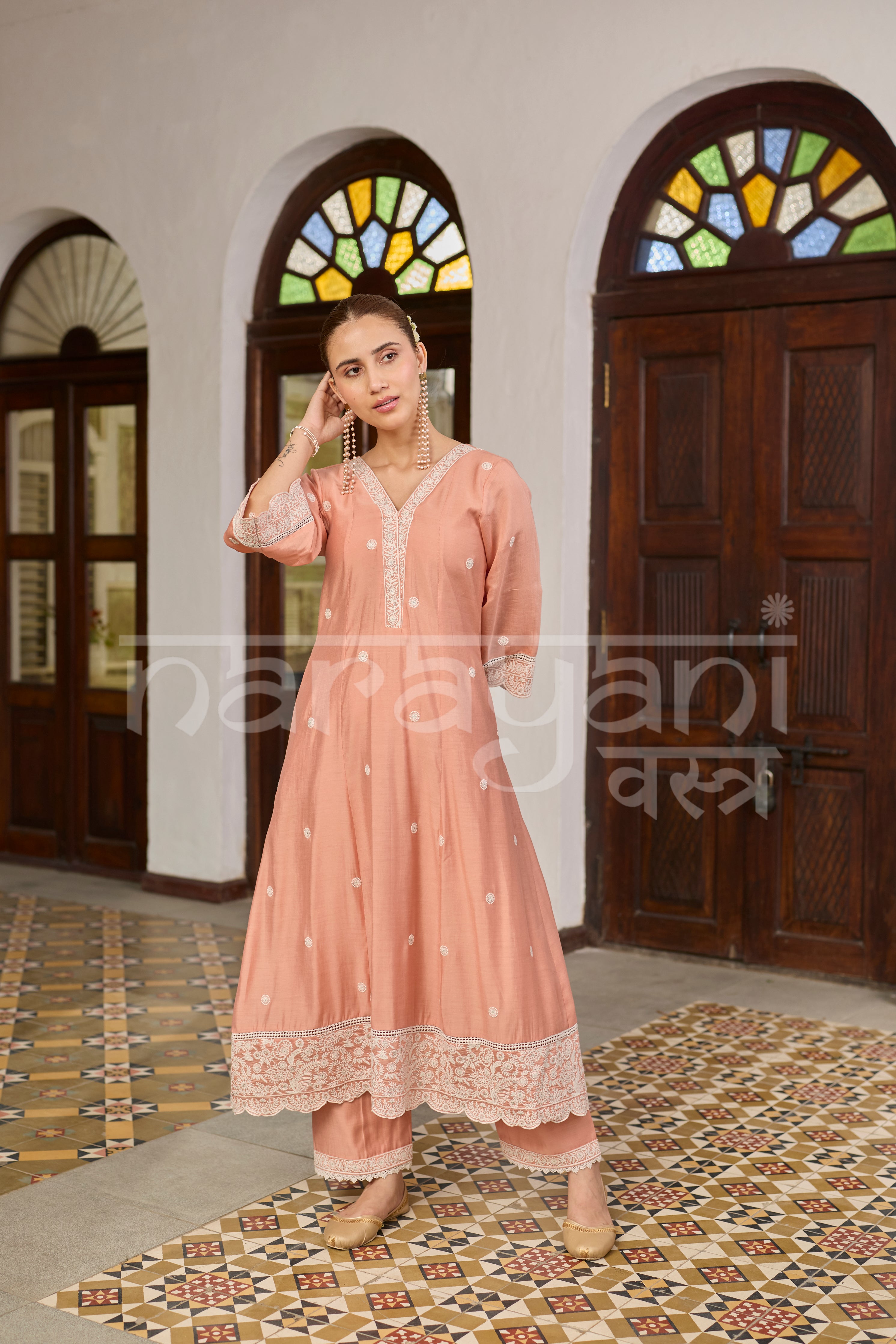 SURAI - Soft Saffron Chanderi A-line Suit Set