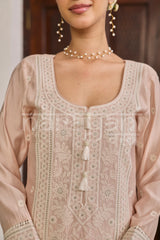 VIRA - Powder Peach Chanderi Suit Set