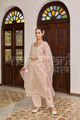 VIRA - Powder Peach Chanderi Suit Set