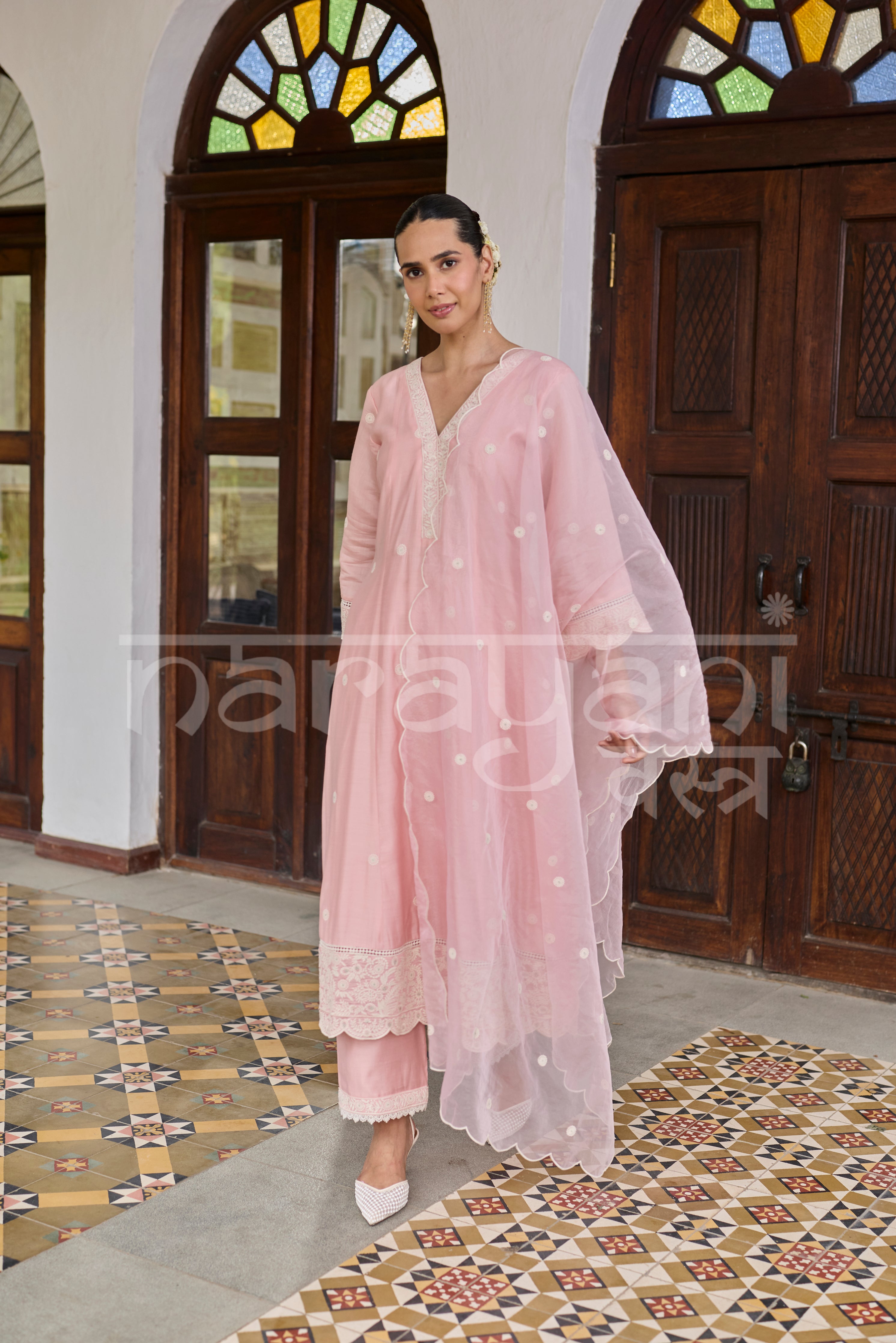 AAROHI - Blush Pink Chanderi A-line Suit Set