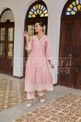 AAROHI - Blush Pink Chanderi A-line Suit Set