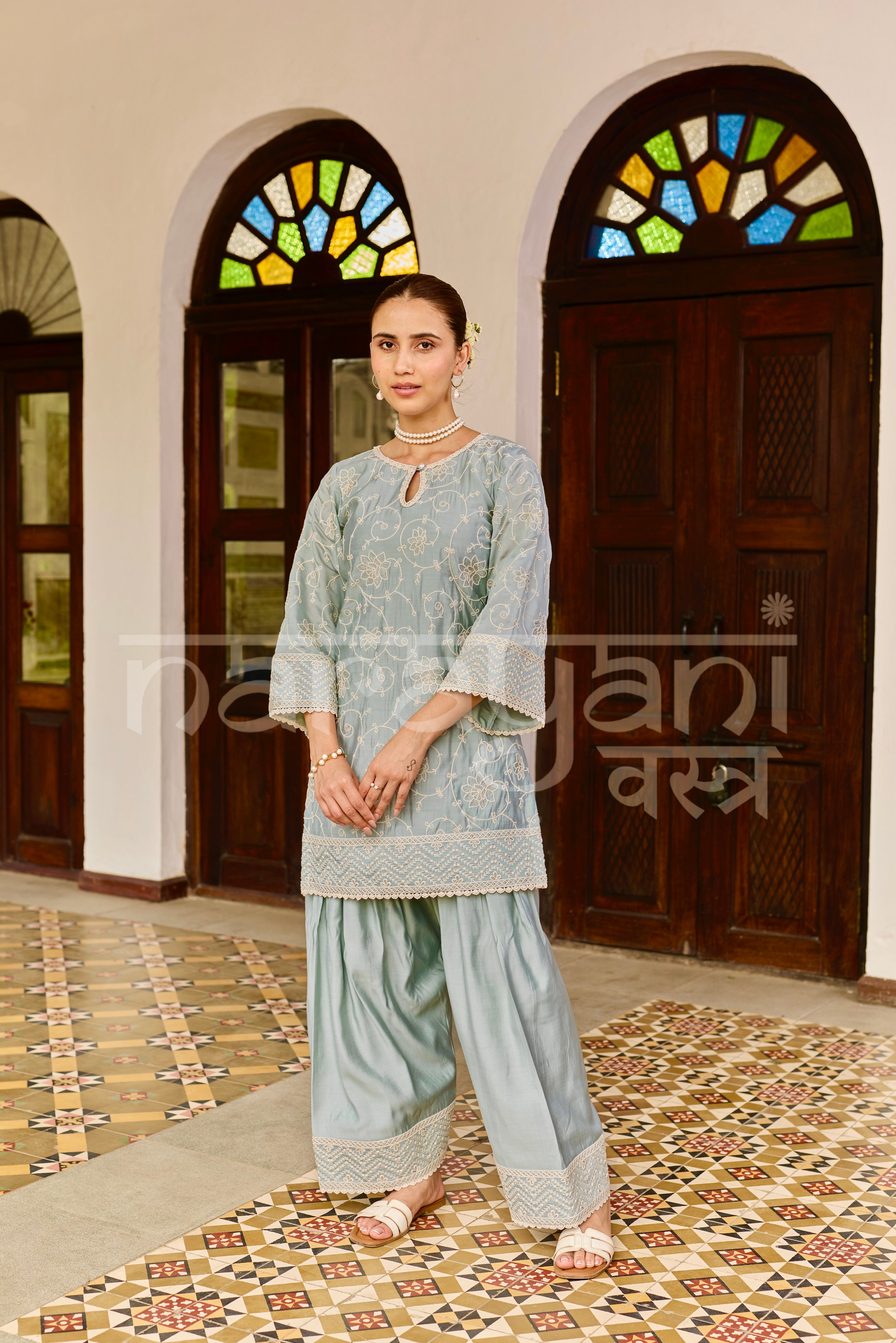 AAB - Ice Blue Chanderi Suit Set