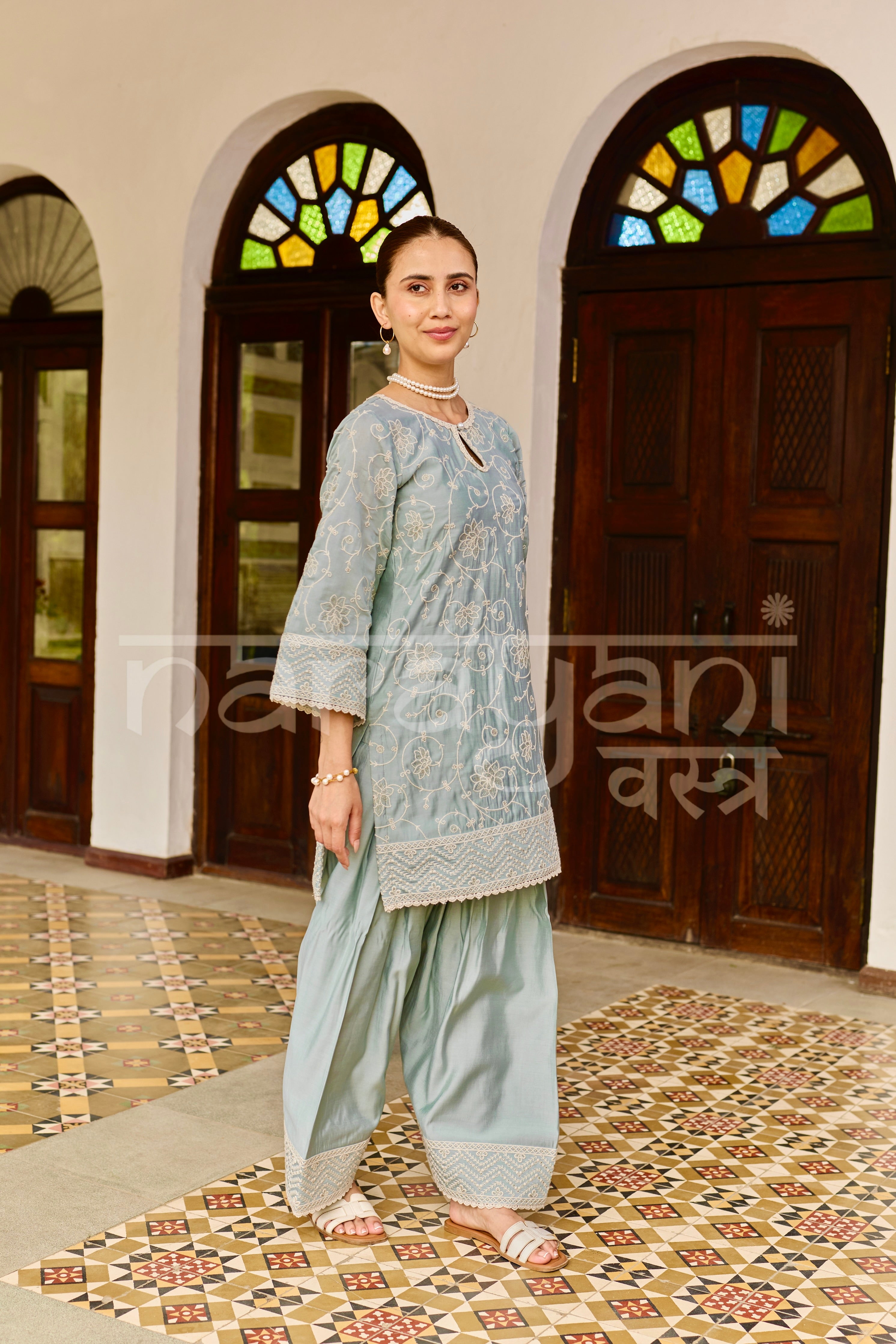 AAB - Ice Blue Chanderi Suit Set
