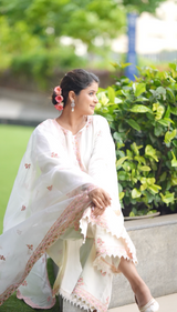 Ankita Singh in Gul-Khera - Ivory White Chanderi Embroidered Suit Set.