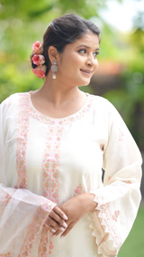 Ankita Singh in Gul-Khera - Ivory White Chanderi Embroidered Suit Set.