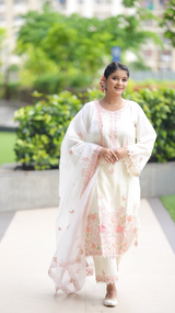 Ankita Singh in Gul-Khera - Ivory White Chanderi Embroidered Suit Set.