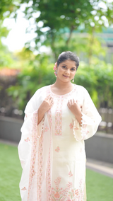 Ankita Singh in Gul-Khera - Ivory White Chanderi Embroidered Suit Set.