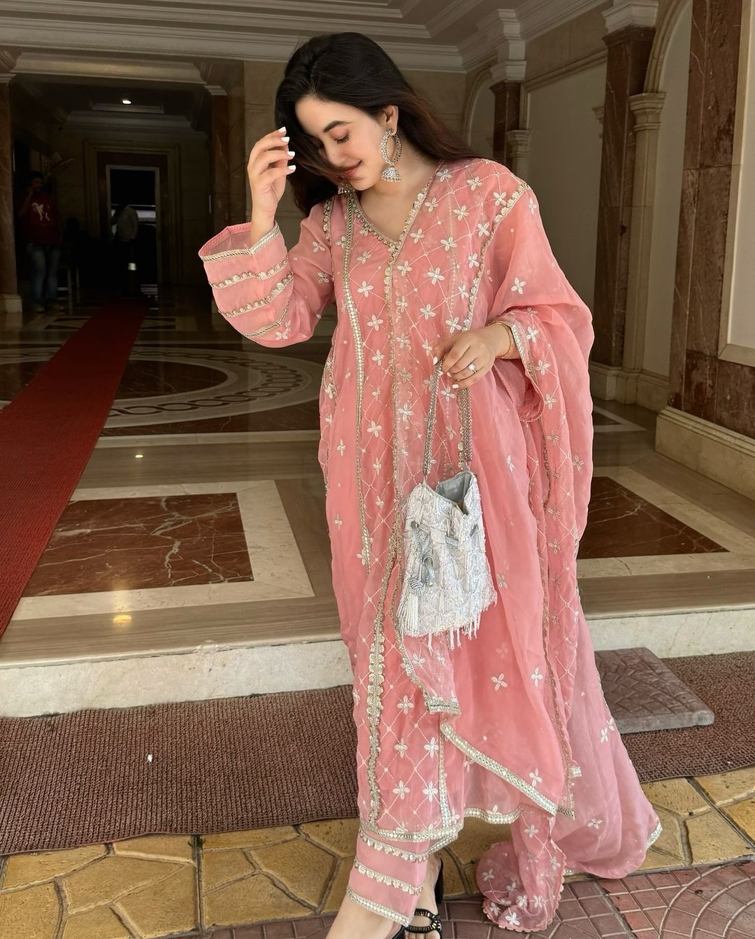 Aditi Budhathoki in Sitara - Pink Organza Anarkali Set.