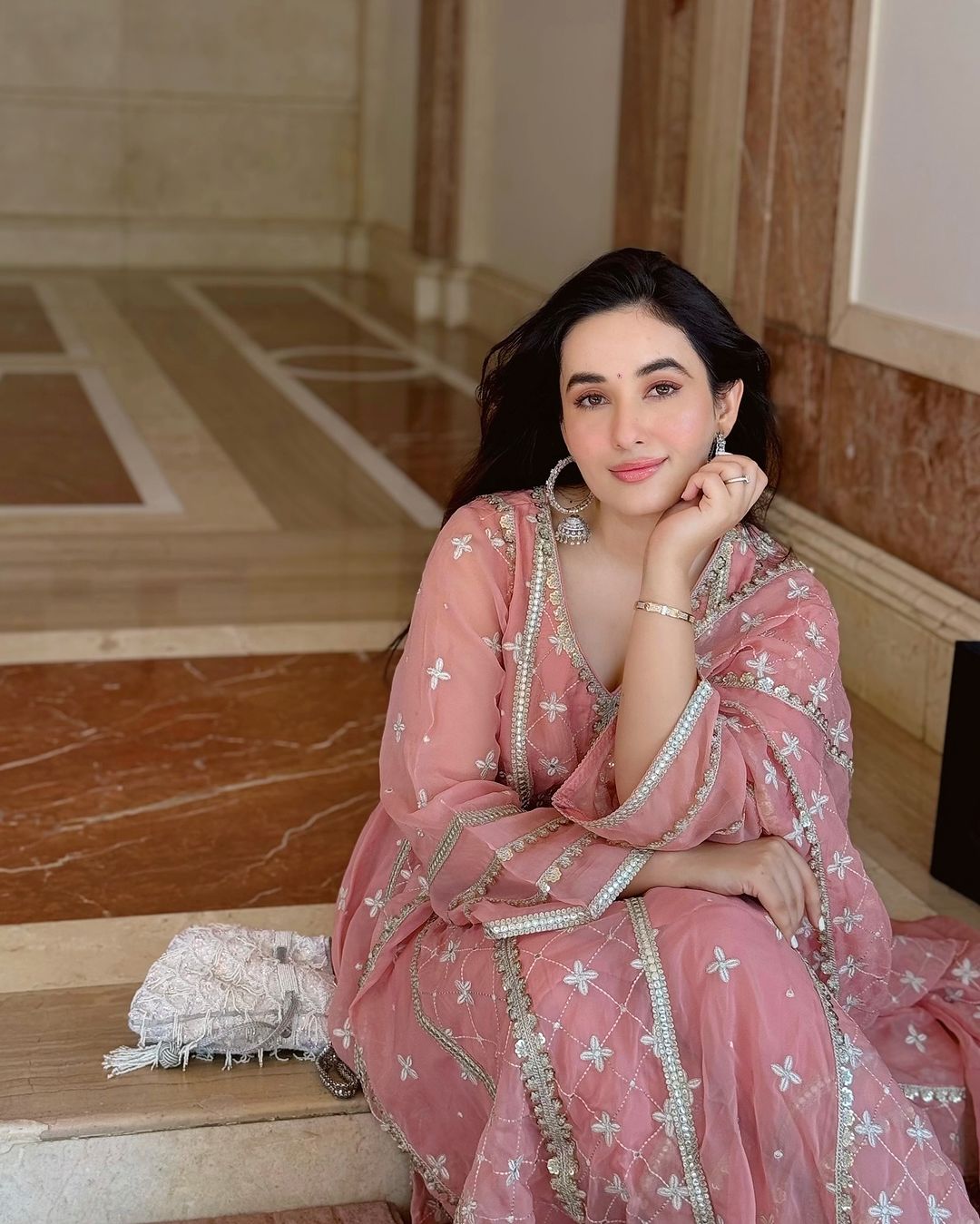 Aditi Budhathoki in Sitara - Pink Organza Anarkali Set.