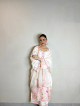 Shreya Lakhani in Gul-Khera - Ivory White Chanderi Embroidered Suit Set.