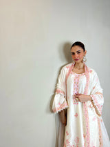 Shreya Lakhani in Gul-Khera - Ivory White Chanderi Embroidered Suit Set.