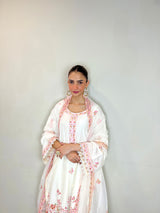 Shreya Lakhani in Gul-Khera - Ivory White Chanderi Embroidered Suit Set.