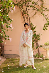Nalini - Ivory White Chanderi Embroidered Suit Set.