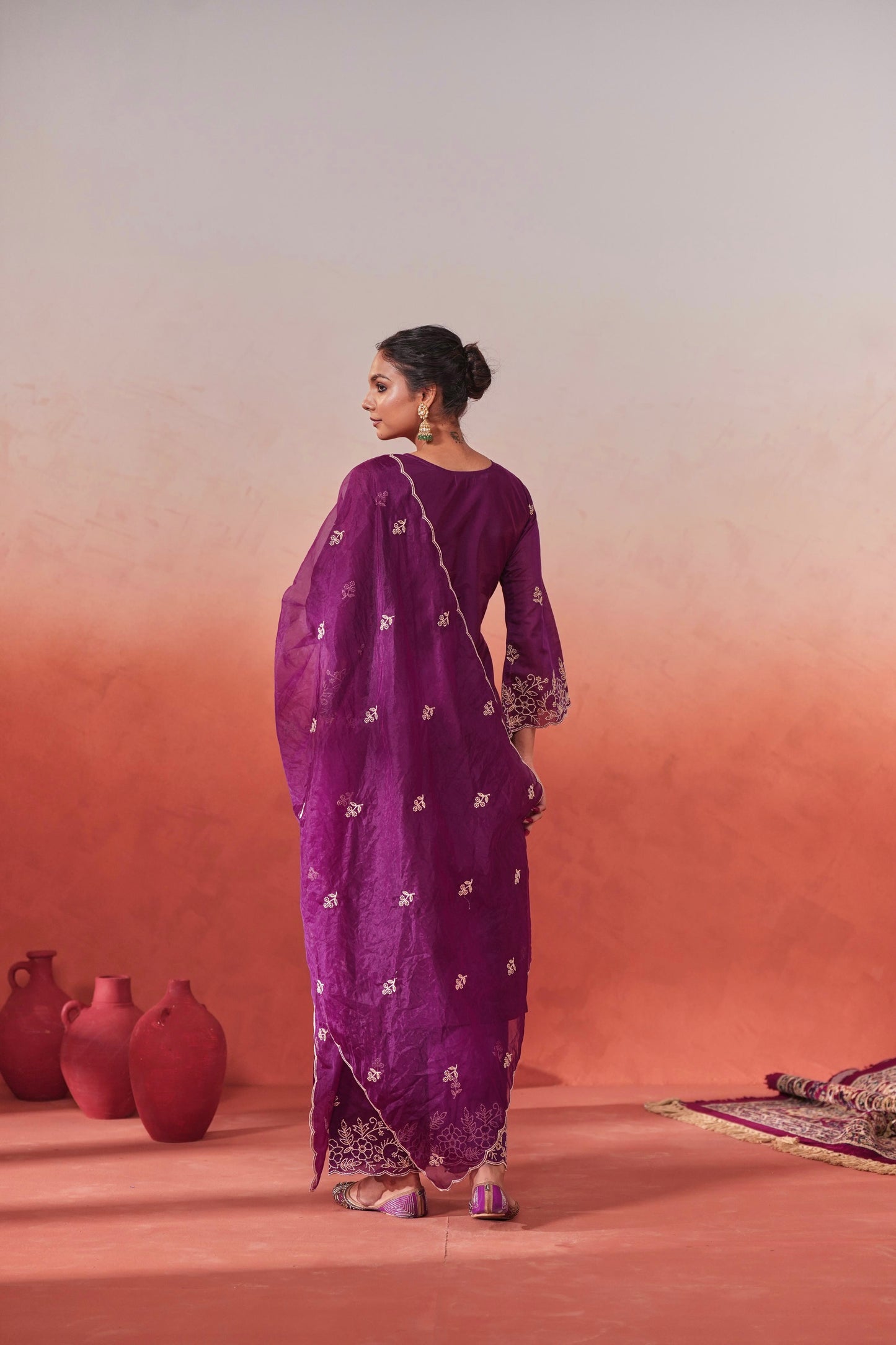 SARA TENDULKAR In Khila - Wine Chanderi Embroidered Suit Set