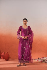 Aditi Budhathoki in Khila - Wine Chanderi Embroidered Suit Set