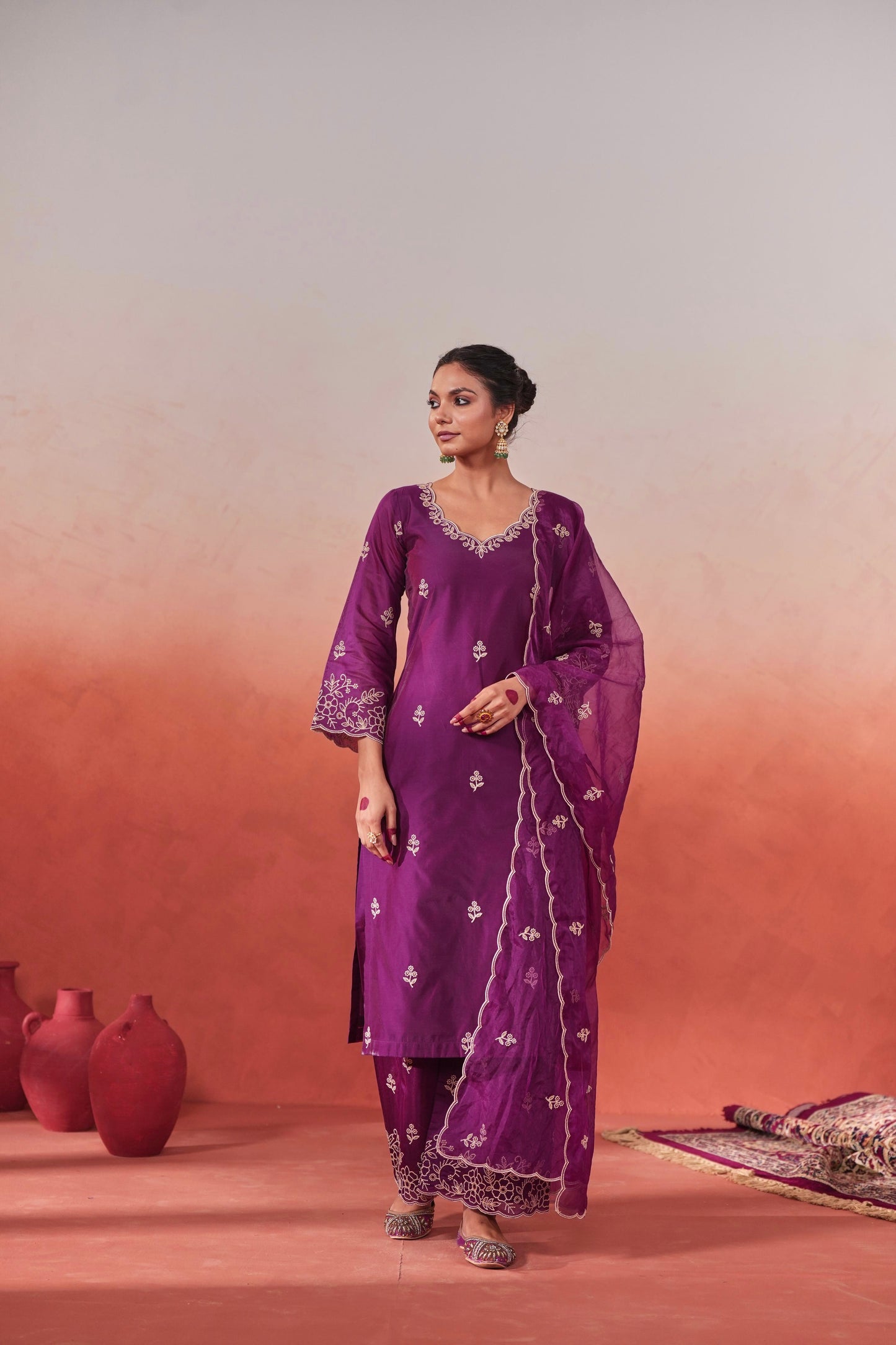 SARA TENDULKAR In Khila - Wine Chanderi Embroidered Suit Set