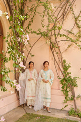 Nalini - Ivory White Chanderi Embroidered Suit Set.