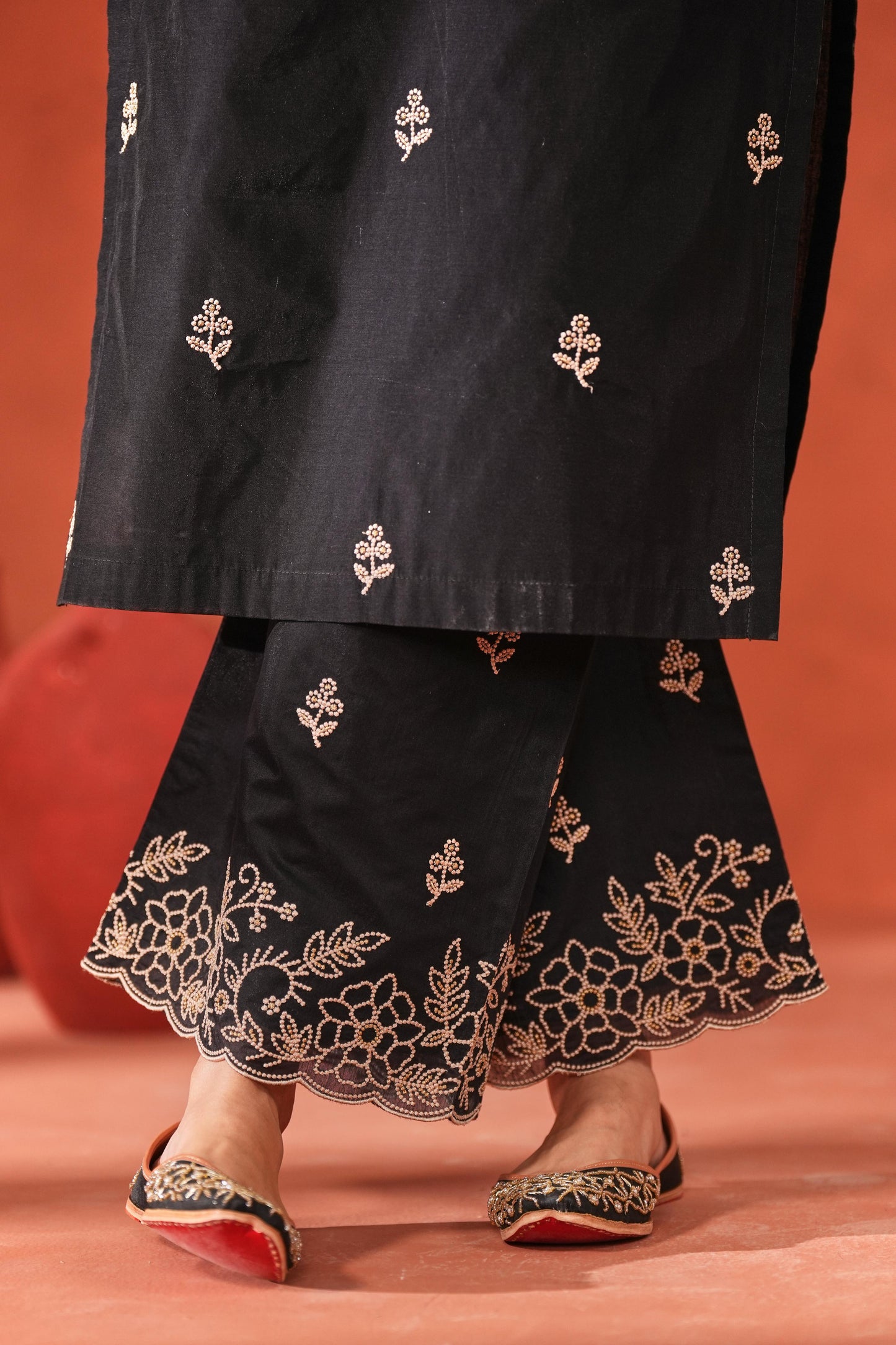 Mehfil - Black Chanderi Embroidered Suit Set