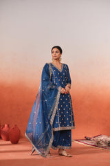 Gulzaar - Blue Chanderi Embroidered Suit Set