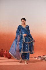 Gulzaar - Blue Chanderi Embroidered Suit Set