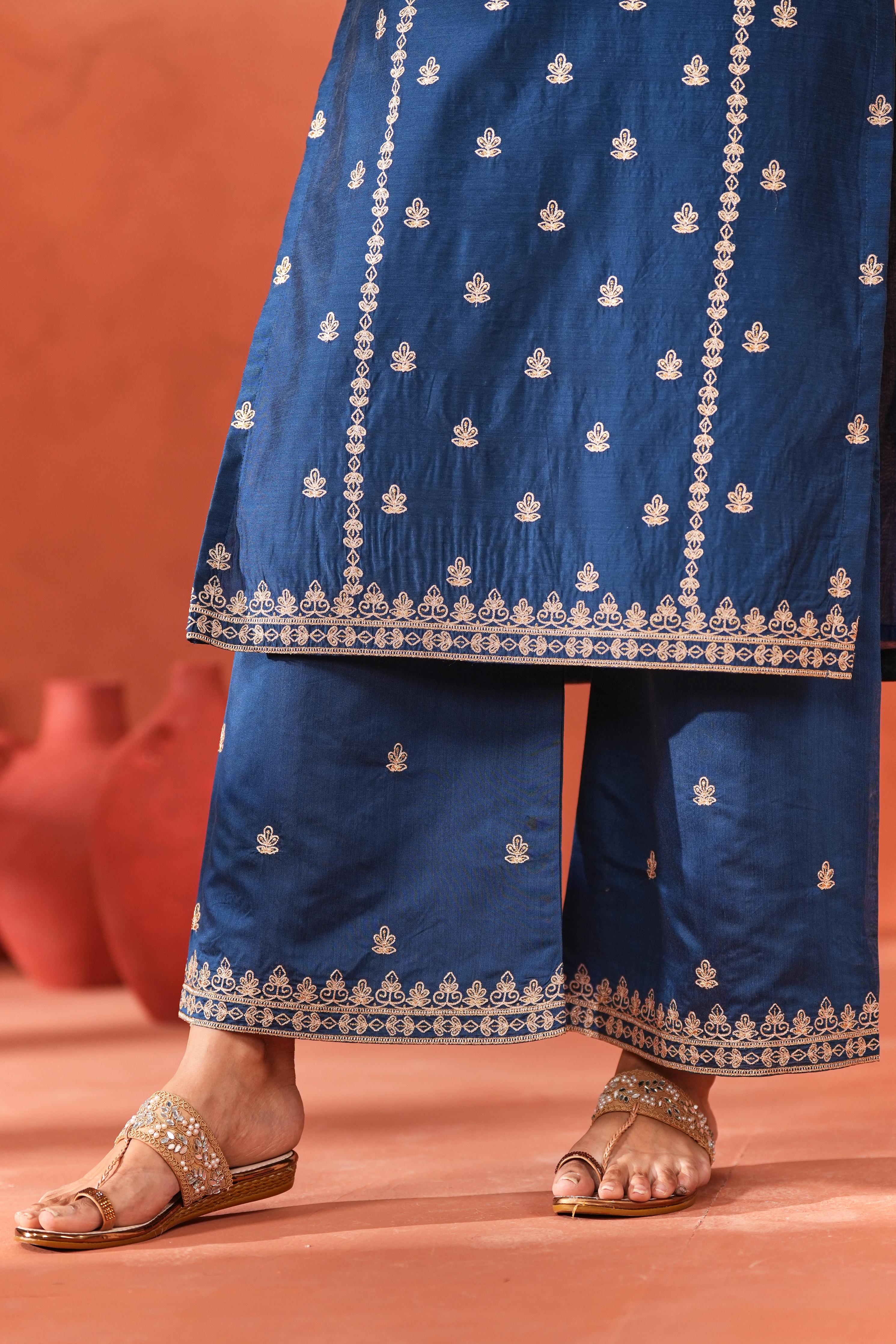 Gulzaar - Blue Chanderi Embroidered Suit Set