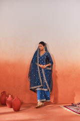 Mehak Jain in Gulzaar - Blue Chanderi Embroidered Suit Set